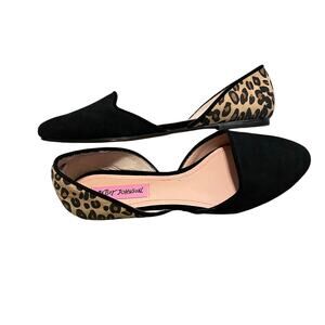 Betsey Johnson Cocoh Leopard Black D'Orsay Flats Leather Suede size 7.5